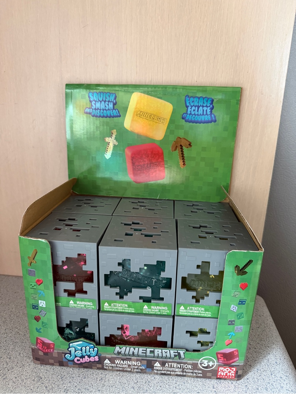 New 12 Squishy Minecraft Jelly Cubes in Store Display Box Yellow Blue All Colors